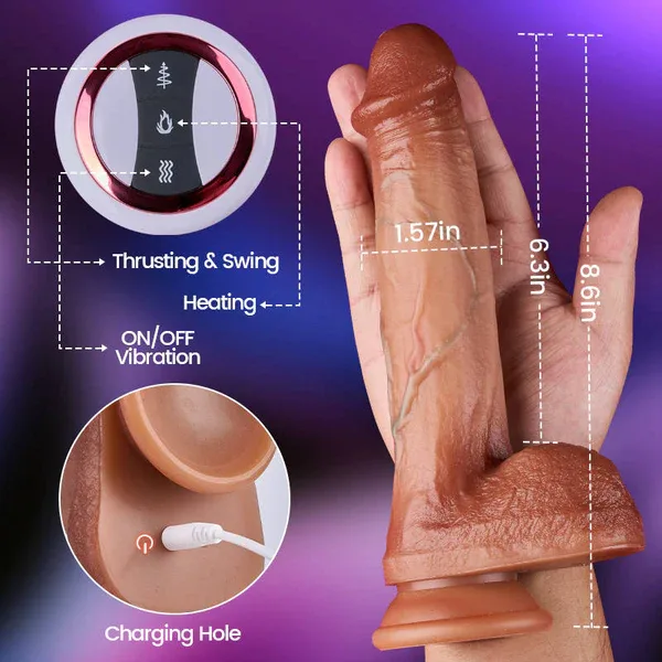 Spartan - 8.6 Inch Bloodshot Thrusting Swinging Heating Dildo 6
